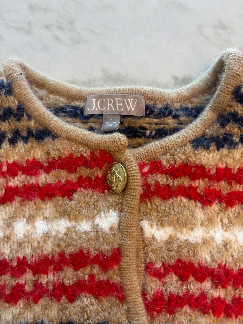 J. Crew Sweater Lady Cardigan Jacket Knit plaid bouclé yarn Fall Vtg Inspired L - Picture 6 of 10